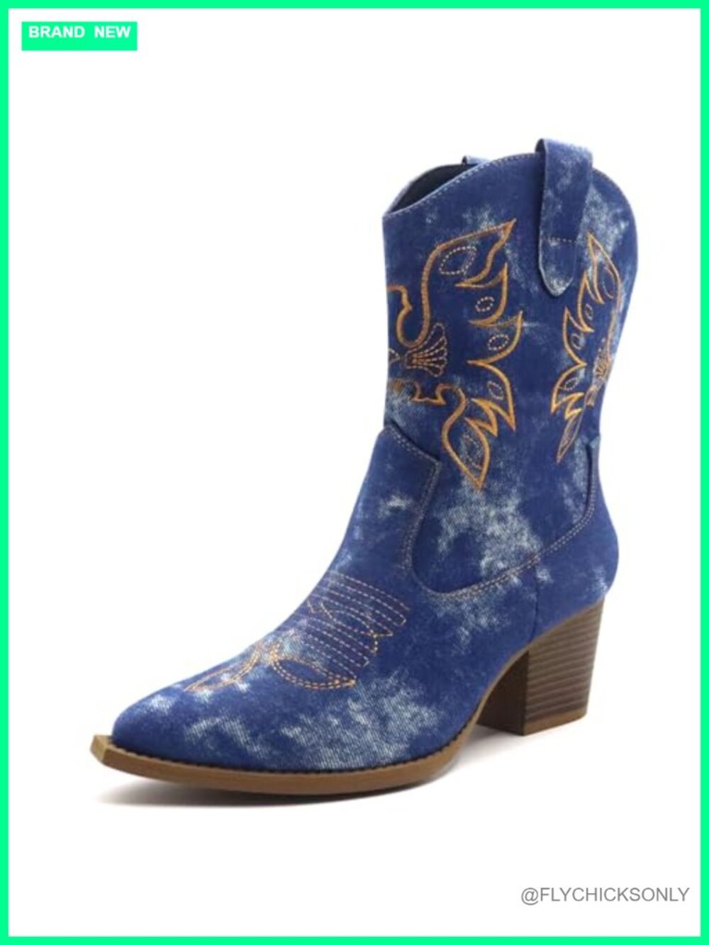 IMUU Cowgirl Mid Calf Western Embroidered Boots Pointed Toe Pull-On